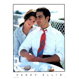 1993 Perry Ellis Menswear Vintage Print Ad Couple Outdoor Brunch 90s Wall Art